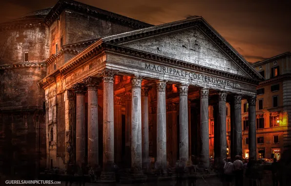 Картинка свет, ночь, Рим, photographer, Пантеон, Guerel Sahin