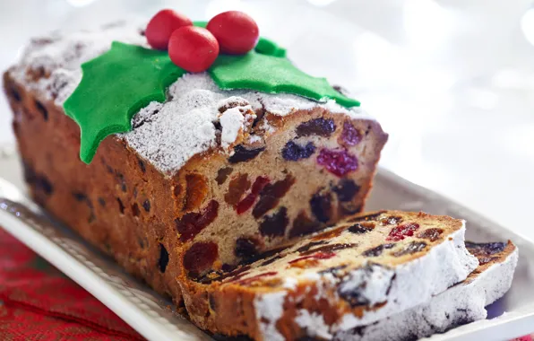 Рождество, пирог, Christmas, cake, выпечка, сладкое, декор, изюм