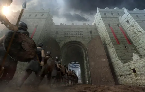 Решетка, крепость, воины, врата, Gibeah Gate