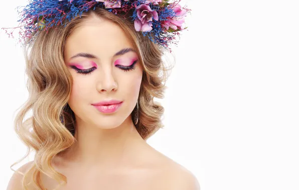 Картинка woman, flowers, beauty, makeup