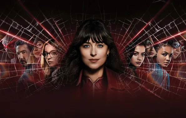 Фон, паутина, постер, персонажи, комикс, костюмы, MARVEL, Dakota Johnson