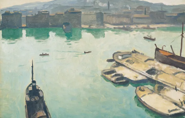 Город, корабль, картина, баржа, Albert Marquet, Альбер Марке, Порт Марселя