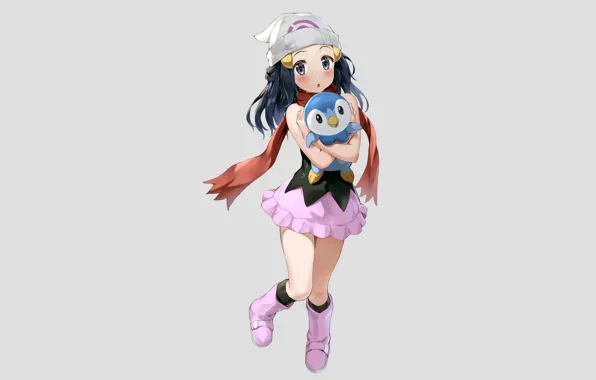 Girl, long hair, dress, anime, beautiful, pretty, Dawn, Pokemon