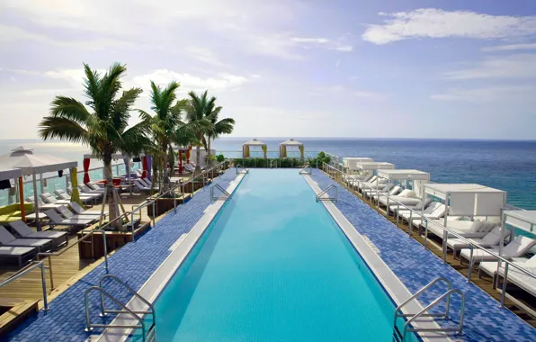 Пальмы, океан, бассейн, Miami, beach