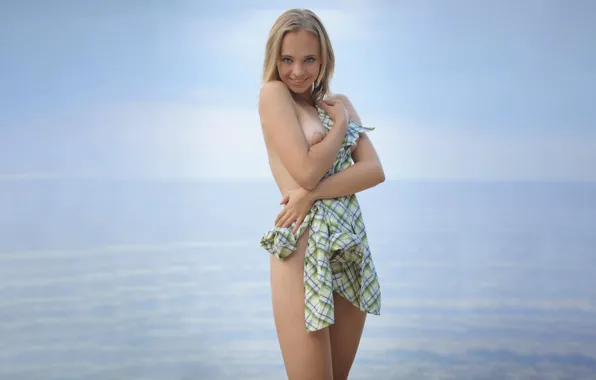 Girl, sexy, beach, long hair, sea, nature, boobs, smile