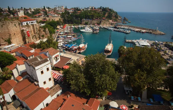 Море, пейзаж, природа, город, берег, дома, яхты, курорт
