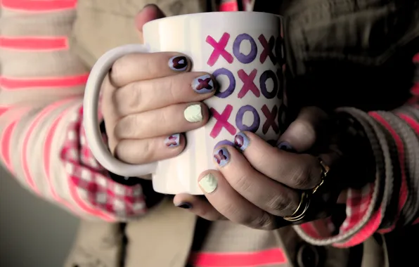 Cup, Hands, Holding, XOXOXO