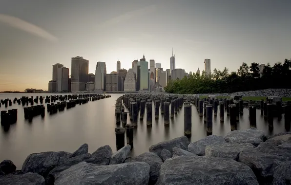 Картинка HDR, Manhattan, New York City, Long Exposure, Brooklyn Bridge Park, Piers