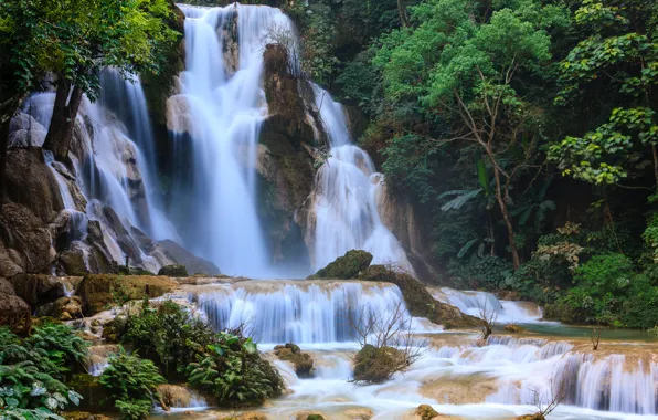 Картинка водопад, waterfalls, Kuang Si Falls