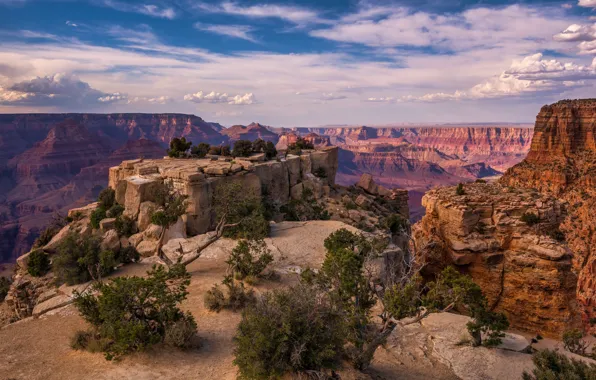 Картинка небо, облака, скалы, каньон, Аризона, США, Grand Canyon