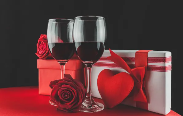 Картинка вино, бокалы, red, love, romantic, hearts, valentine's day, gift