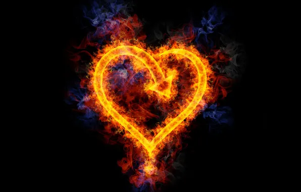 Картинка фон, огонь, чёрный, сердце, Flame Heart