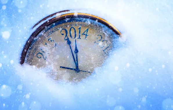 Картинка снег, праздник, стрелки, часы, Новый Год, цифры, циферблат, год
