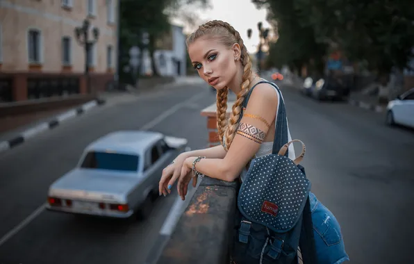 Лето, девушка, город, поза, улица, модель, шорты, макияж