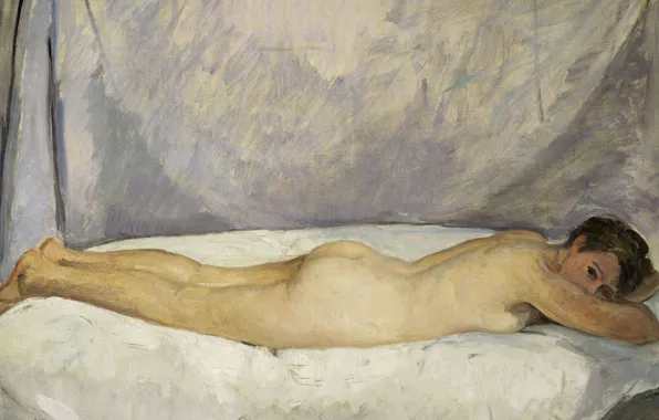 Эротика, картина, Henri Lebasque, Анри Лебаск, Лежащая Обнаженная
