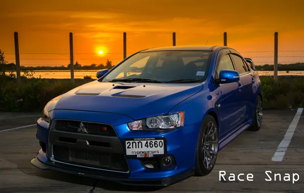 Картинка mitsubishi, blue, lancer, evolution, art, ralli