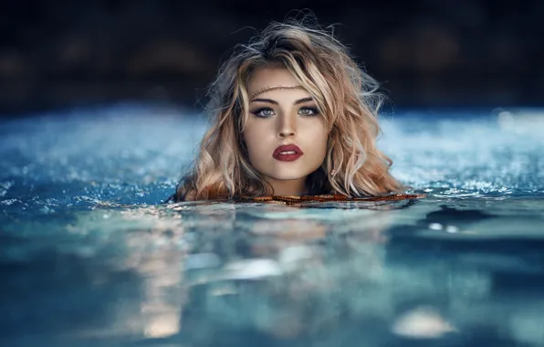 Картинка girl, Model, water, blue eyes, photos, lips, face, blond