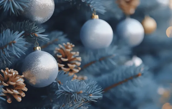Картинка украшения, фон, шары, елка, Новый Год, Рождество, new year, happy