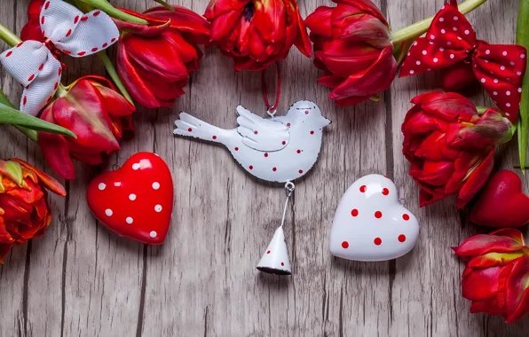 Картинка тюльпаны, red, love, flowers, romantic, hearts, tulips, valentine`s day