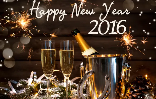 Картинка бутылка, Новый Год, бокалы, golden, шампанское, New Year, Happy, champagne