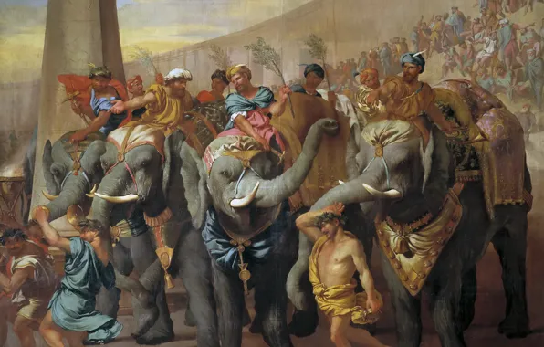 Картинка картина, жанровая, Andrea di Leone, Слоны в Цирке