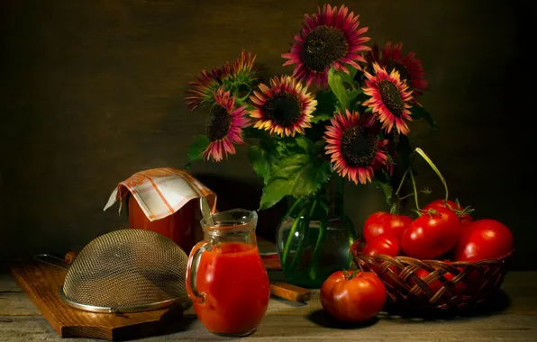 Картинка цветы, помидоры, Натюрморт, томатный сок, фотограф Вера Лопатина