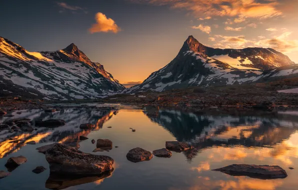 Картинка горы, озеро, отражение, Норвегия