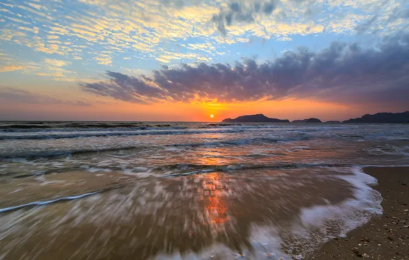 Море, волны, пляж, лето, небо, закат, summer, beach
