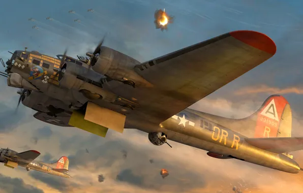 USAF, B-17, B-17G, Летающая крепость, Тяжёлый бомбардировщик, Боевой самолёт