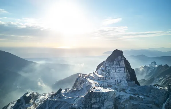 Sky, cave, Carrara marble quarry