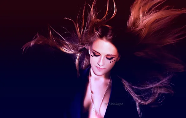 Девушка, лицо, ресницы, фон, волосы, пиджак, Kristen Stewart