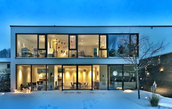 House, design, winter, arhitecture, bauhaus