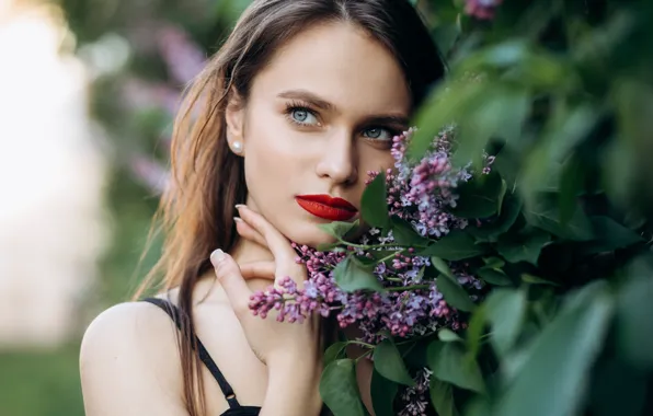 Лето, глаза, взгляд, девушка, цветы, лицо, модель, волосы