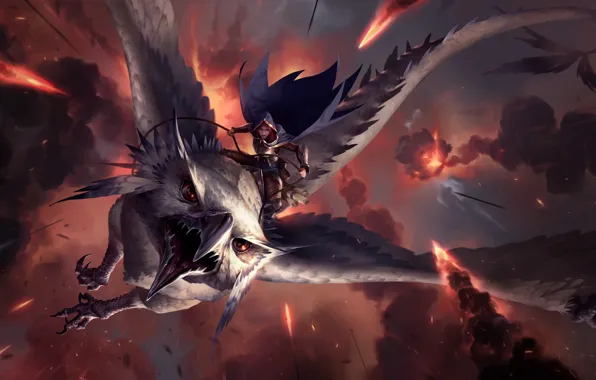 Девушка, птица, взрывы, хищная птица, Legends of Runeterra