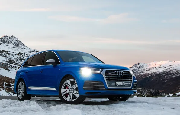 Audi, Blue, Snow, SQ7