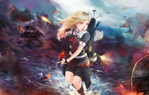 Game, weapon, war, anime, shot, machine gun, bishojo, seifuku