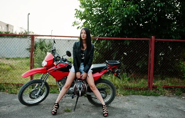 Girl, shorts, legs, woman, young, motorcycle, brunette