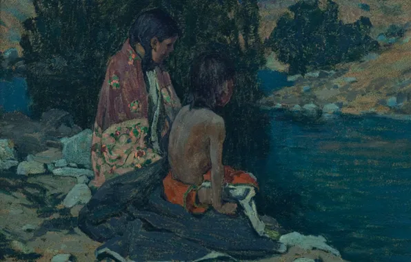 Картинка у реки, Eanger Irving Couse, Two Indian Children