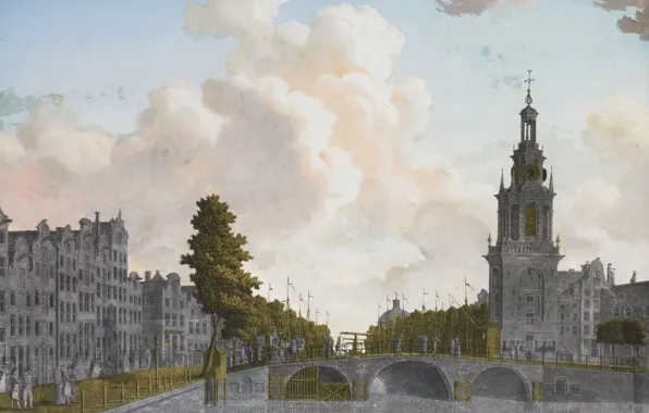 Картинка золото, серебро, картина, роспись по стеклу, Jonas Zeuner, Башня Jan Roodenpoortstoren в Амстердаме