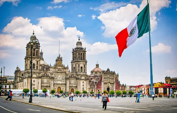 Landscape, panorama, old, mexico, plaza, mexican, landmark, mexico city