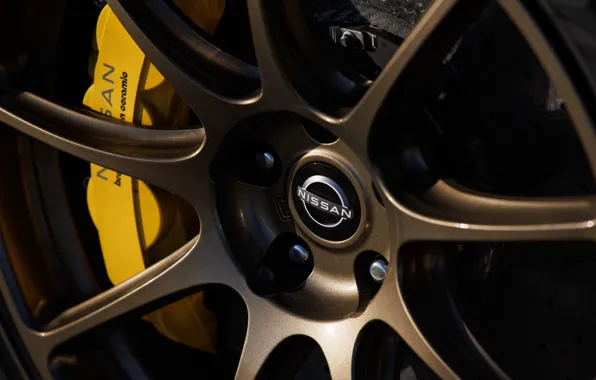 Logo, Nissan, GT-R, close-up, R35, wheel, Nissan GT-R T-spec