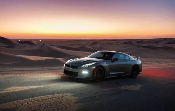 Car, light, Nissan, GT-R, desert, beauty, R35, sand dunes