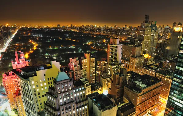 Картинка ночь, город, парк, обои, Нью-Йорк, City, New York, Night