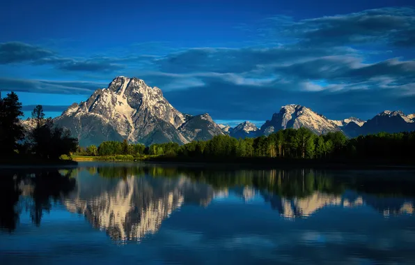 Горы, отражение, Озеро, простор, леса, водная гладь, mountains, forests