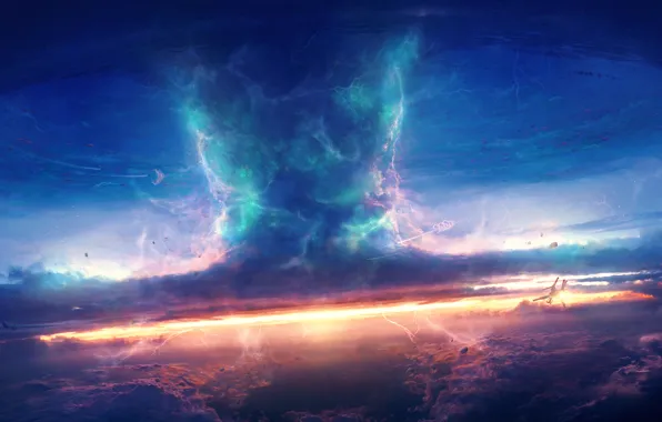 Картинка небо, облака, атмосфера, смерч, ураган, торнадо, art