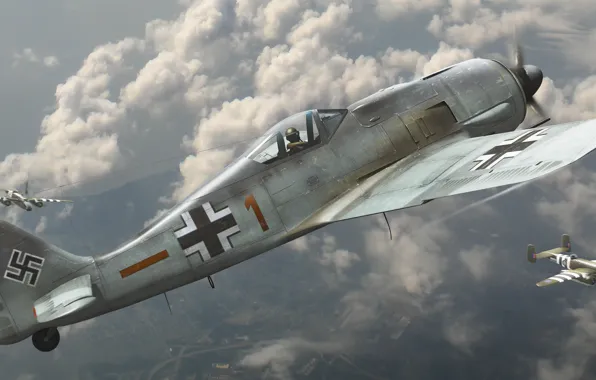 Картинка авиация, истребитель, бомбардировщик, американский, Вторая мировая война, немецкий, Fw 190, Focke-Wulf