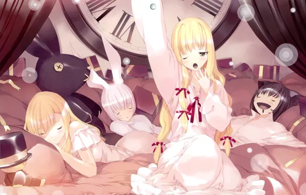 Часы, сон, кролик, алиса, neko, art, alice in wonderland, пижамы