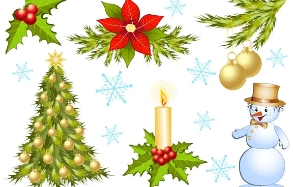 Картинка праздник, свеча, вектор, арт, снеговик, ёлка