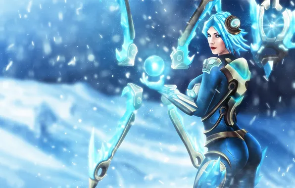 Попа, грудь, взгляд, девушка, League of Legends, Irelia, frost, the Will of the Blades