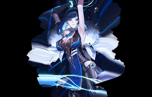 Girl, hot, blue, anime, pretty, babe, armpit, tight